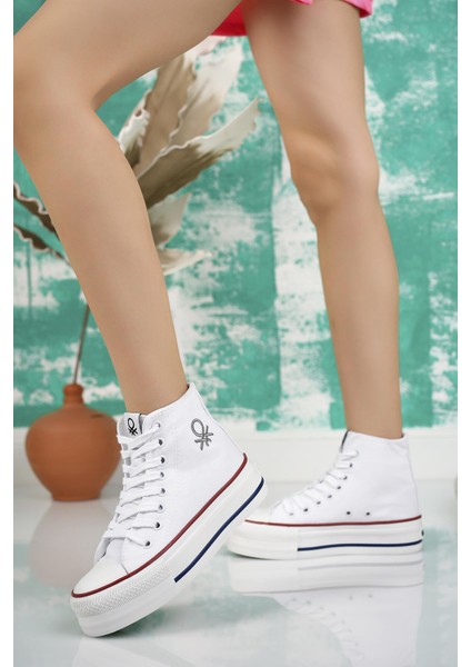 30939 Beyaz Kalın Taban Uzun Kadın Sneakers