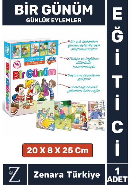 Çocuk Eğitici Zeka Dil Geliştiren Kişisel Gelişim Günlük Eylemler Resimli Aktivite Kartlar-Bir Günüm