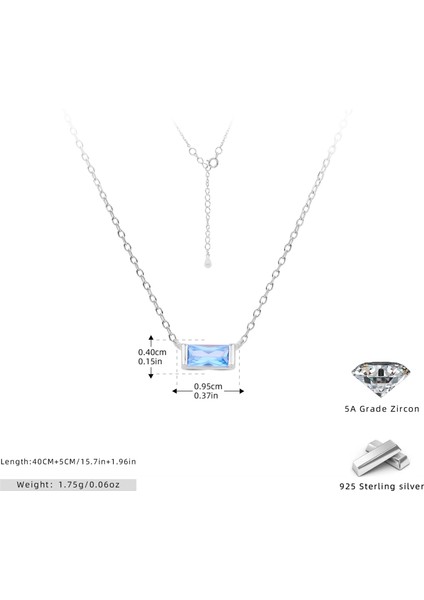 S925 Gümüş Aralık Ayı Burç Taşı Köprücük Kemiği Kolye Basit Moda Kare Renkli (Yurt Dışından)