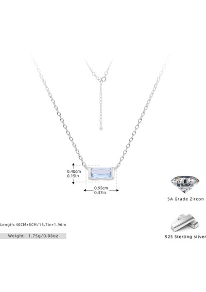 S925 Gümüş Aralık Ayı Burç Taşı Köprücük Kemiği Kolye Basit Moda Kare Renkli (Yurt Dışından)