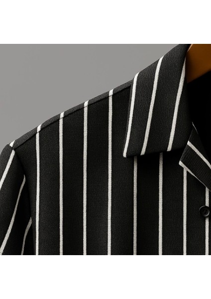 Erkek Kısa Kollu Beyaz Çizgi Desenli Örme Kumaş Pamuklu Gömlek fiyatları