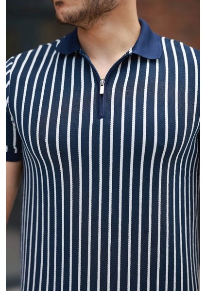 Erkek Çizgili Fermuar Yakalı Kısa Kollu Tişört modelleri