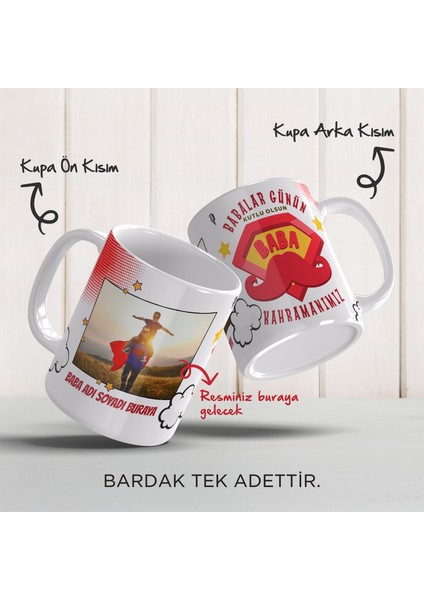 Babalar Gününe Özel Kişiselleştirilmiş Süper Kahraman Temalı Beyaz Porselen Kupa Bardak