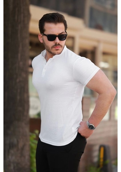 Erkek Hakim Yaka Dokuma Pamuklu Kumaş Kısa Kollu T-Shirt fiyatları