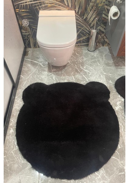 2li Sevimli Ayı Figürlü Post Peluş Tavşan Tüylü Banyo Takımı Klozet Takımı 80X80 ve 100X100 Banyo Paspası