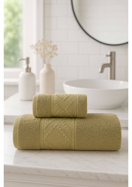 2 Parça Banyo Havlu Takımı %100 Pamuklu Duru Desen fiyatları