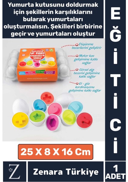 Çocuk Eğitici Düşünme Görsel Algı Eşleştirme Becerisi Geometrik Şekiller Yumurta Eşleme Oyunu 15'li