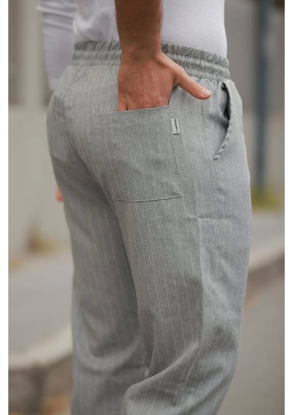 Erkek Beli Bağcıklı Çizgili Pantolon modelleri