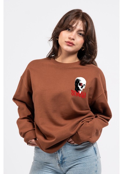 Oversize Göğüste Baskılı Scary Sweatshirt