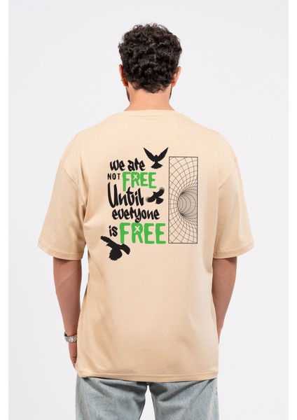 Oversize Sırtta Not Free Baskılı Tshirt