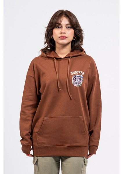 Oversize Göğüste Shocked Baskılı Hoodie