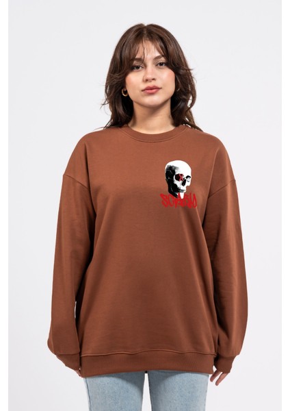 Oversize Göğüste Baskılı Scary Sweatshirt