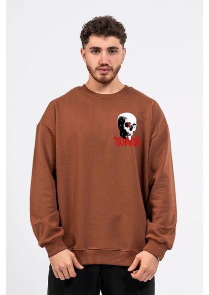 Oversize Göğüste Baskılı Scary Sweatshirt