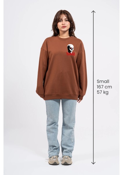 Oversize Göğüste Baskılı Scary Sweatshirt