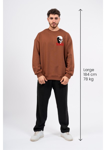 Oversize Göğüste Baskılı Scary Sweatshirt