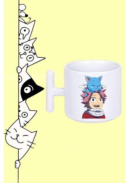 Happy Fairy Tail Anime Karakter Tasarım Baskılı Beyaz T Sap Kupa Bardak