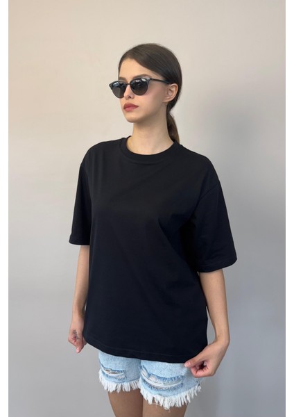 Kadın Oversize Tişört-Siyah