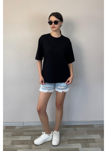 Kadın Oversize Tişört-Siyah