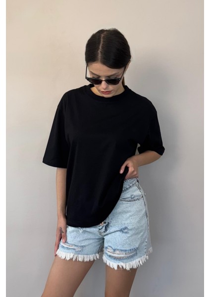 Kadın Oversize Tişört-Siyah