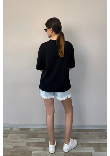Kadın Oversize Tişört-Siyah