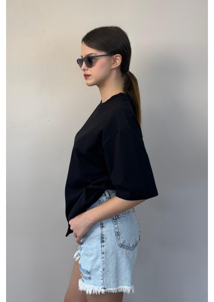 Kadın Oversize Tişört-Siyah
