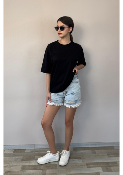 Kadın Oversize Tişört-Siyah