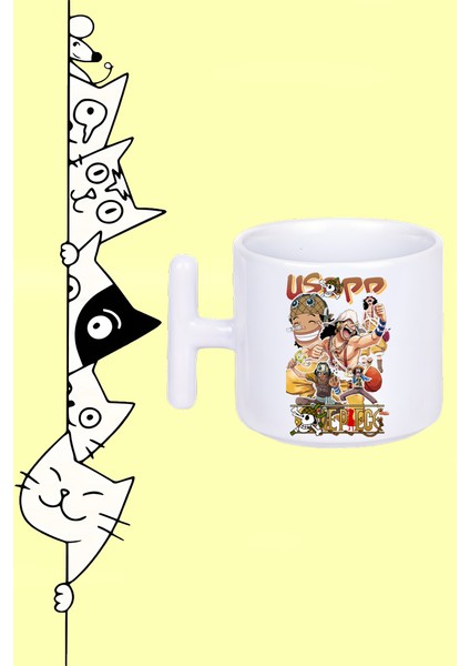 Usopp Karakter Anine One Piece Tasarım Baskılı Beyaz T Sap Kupa Bardak