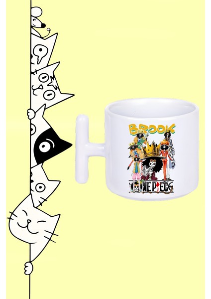 Brook Karakter Anime One Piece Tasarım Baskılı Beyaz T Sap Kupa Bardak