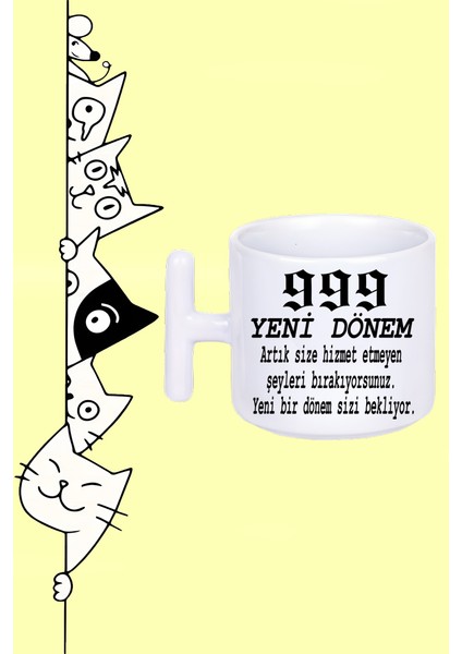 999 Yeni Dönem Melek Sayıları Tasarım Baskılı Beyaz T Sap Kupa Bardak