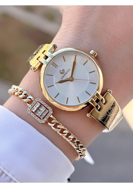Altın Kaplama Kararma Renk Atma Yapmaz 3ATM Su Geçirmez+Bileklik Lady Wristwatch GRC.101.M1