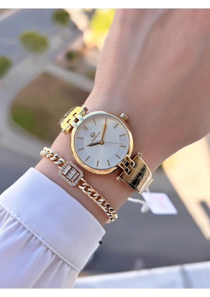 Altın Kaplama Kararma Renk Atma Yapmaz 3ATM Su Geçirmez+Bileklik Lady Wristwatch GRC.101.M1