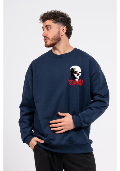 Oversize Göğüste Baskılı Scary Sweatshirt