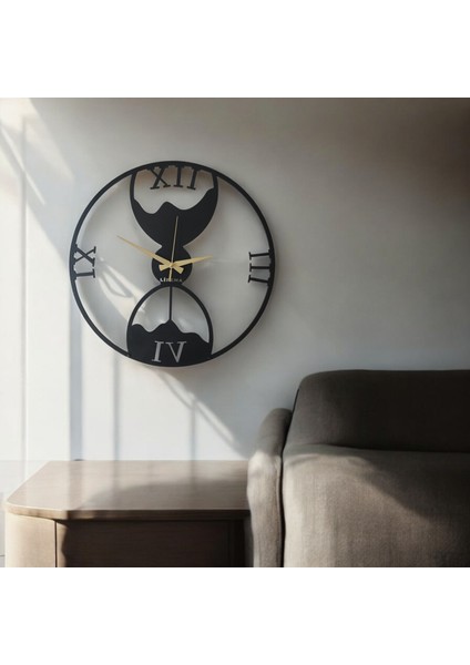 50X50 Modern Kum Saati Temalı Metal Duvar Saati Sessiz Akar Mekanizma