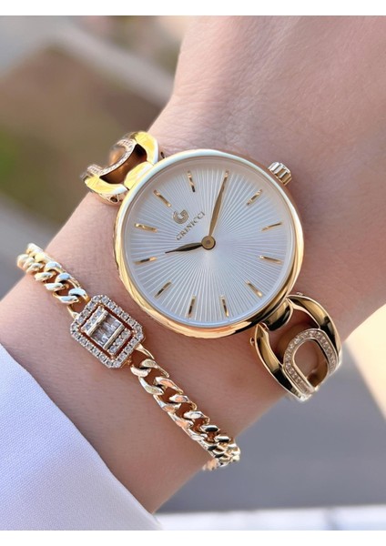 Altın Kaplama Kararma Renk Atma Yapmaz 3ATM Su Geçirmez+Bileklik Lady Wristwatch GRC.101.M3