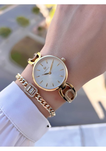 Altın Kaplama Kararma Renk Atma Yapmaz 3ATM Su Geçirmez+Bileklik Lady Wristwatch GRC.101.M3