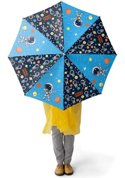 Kids Lacivert Mavi Astronot Desenli Çocuk Şemsiyesi 12673