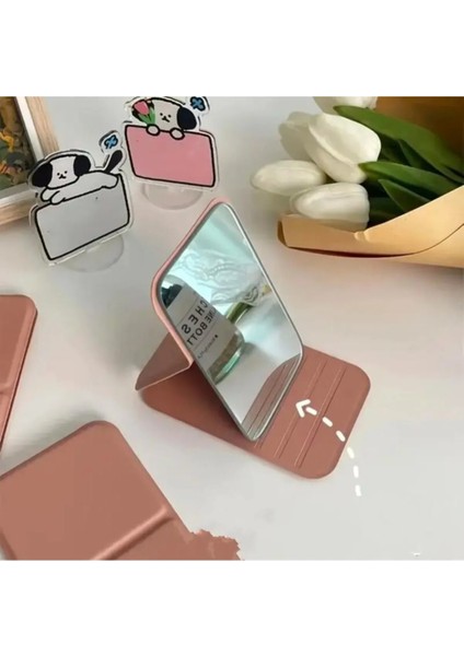 Makyaj Aynası Taşınabilir Deri Kılıflı Mini Cep Katlanabilir Makyaj Aynası