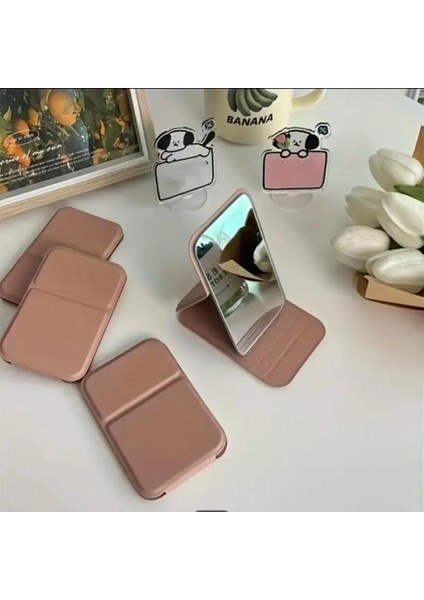 Makyaj Aynası Taşınabilir Deri Kılıflı Mini Cep Katlanabilir Makyaj Aynası