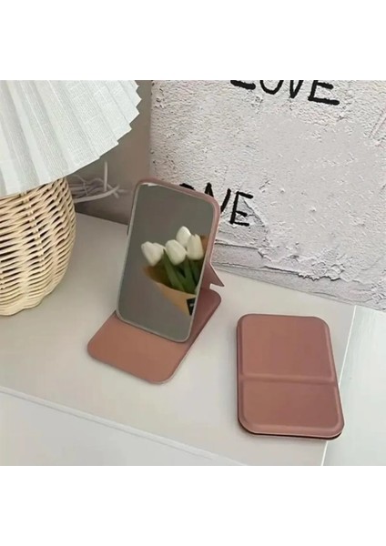 Makyaj Aynası Taşınabilir Deri Kılıflı Mini Cep Katlanabilir Makyaj Aynası