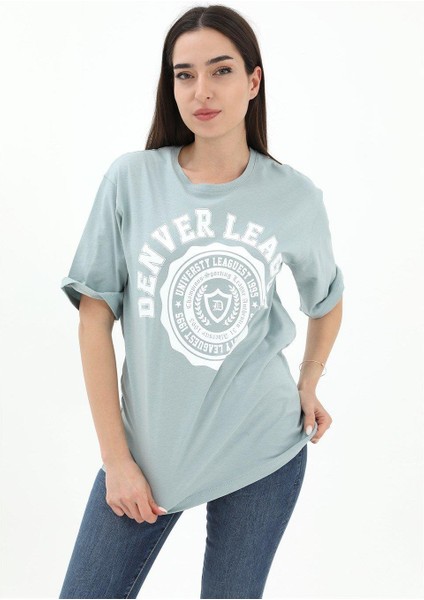 Bisiklet Yaka Denver Leagune Baskılı T-Shirt - Mint Yeşili fiyatları
