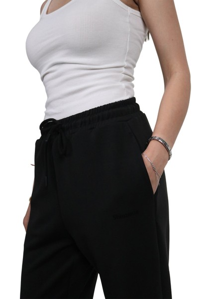 Kadın Modal Kumaş Cepli Siyah Jogger Pantolon
