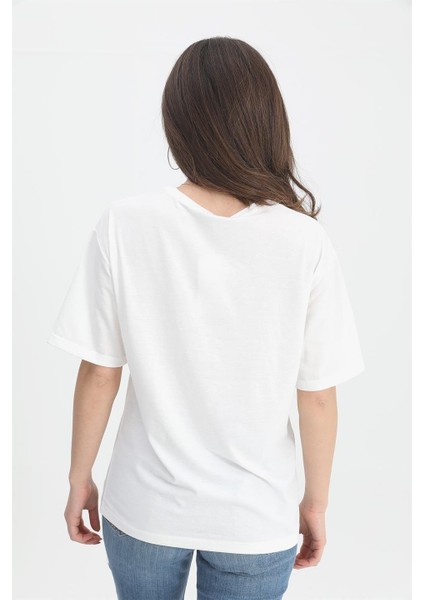 T-Shirt Kabartma Baskı Bisiklet Yaka - Mavi modelleri