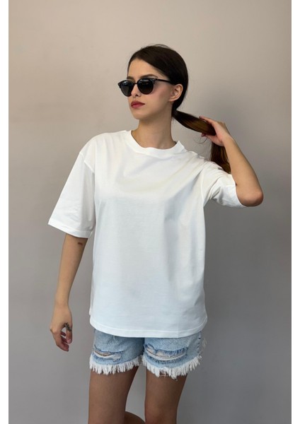 Kadın Oversize Tişört-Beyaz