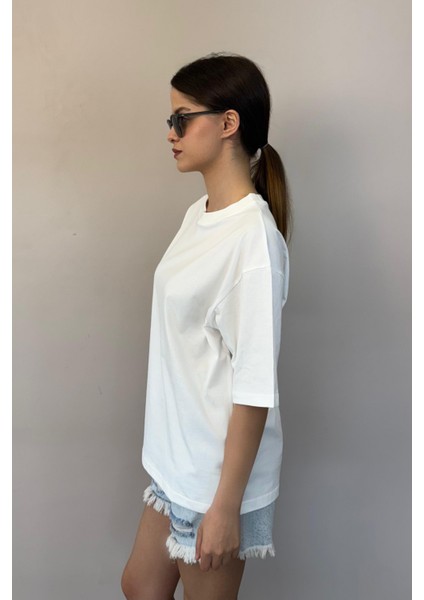 Kadın Oversize Tişört-Beyaz