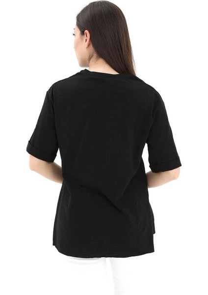 Bisiklet Yaka Yüz Basklı T-Shirt - Siyah modelleri