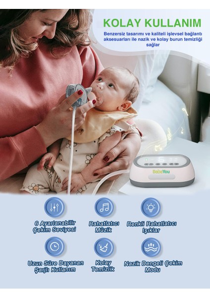 Elektrikli Bebek & Çocuk Burun Aspiratörü, Yenidoğan 0-15 Yaş Nazik Derin ve Güçlü Burun Temizleme
