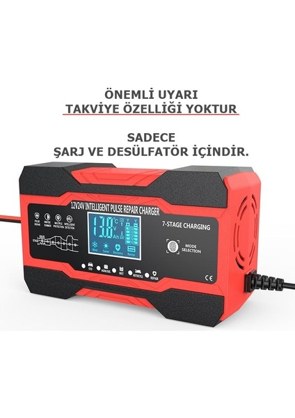 12V Desülfatör Akü Şarj Cihazı 10AH Jel Asitli Sulu Aküler Için (Takviye Özelliği Yoktur)