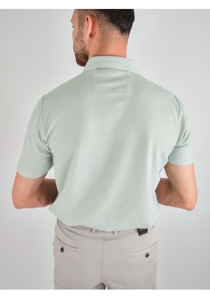 Erkek Yakalı Cepli Waffle Açık Yeşil Baba Tshirt