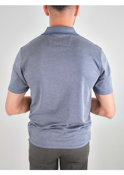 Erkek Yakalı Cepli Penye Açık Lacivert Baba Tshirt