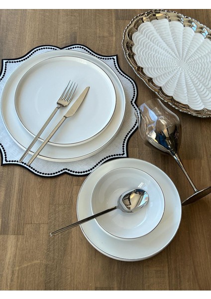 Yemek Takımı Modern Gümüş 24 Parça 6 Kişilik